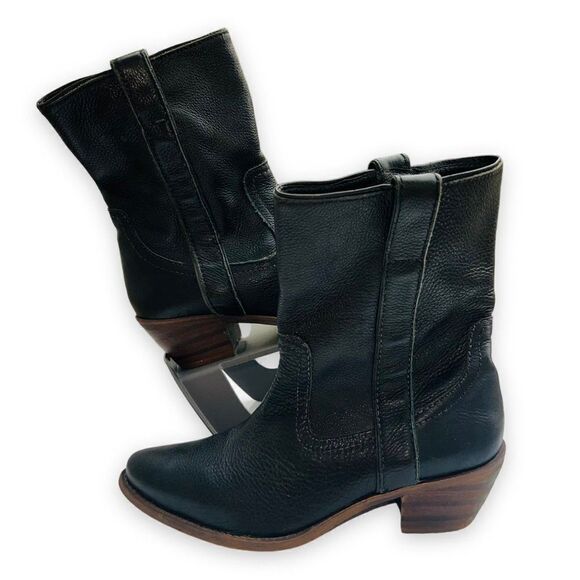 Steve Madden PGRAMIS Black Leather Ankle Boots Women's 7.5 - Picture 1 of 12